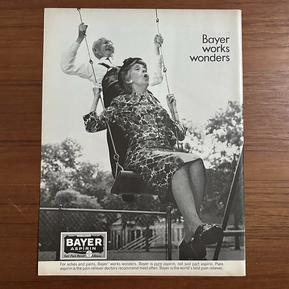 Vintage 1965 Bayer Aspirin Ad Bayer Works Wonders